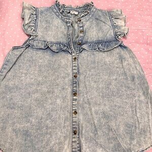 Entro Ruffle Collar Sleeveless Denim Babydoll Top